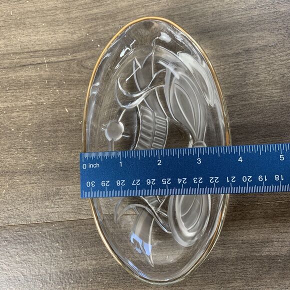 VTG Candy Glass Maple Leaf & Oval Dish with Gold Trim Set of 2 Clear Plates - Picture 10 of 10